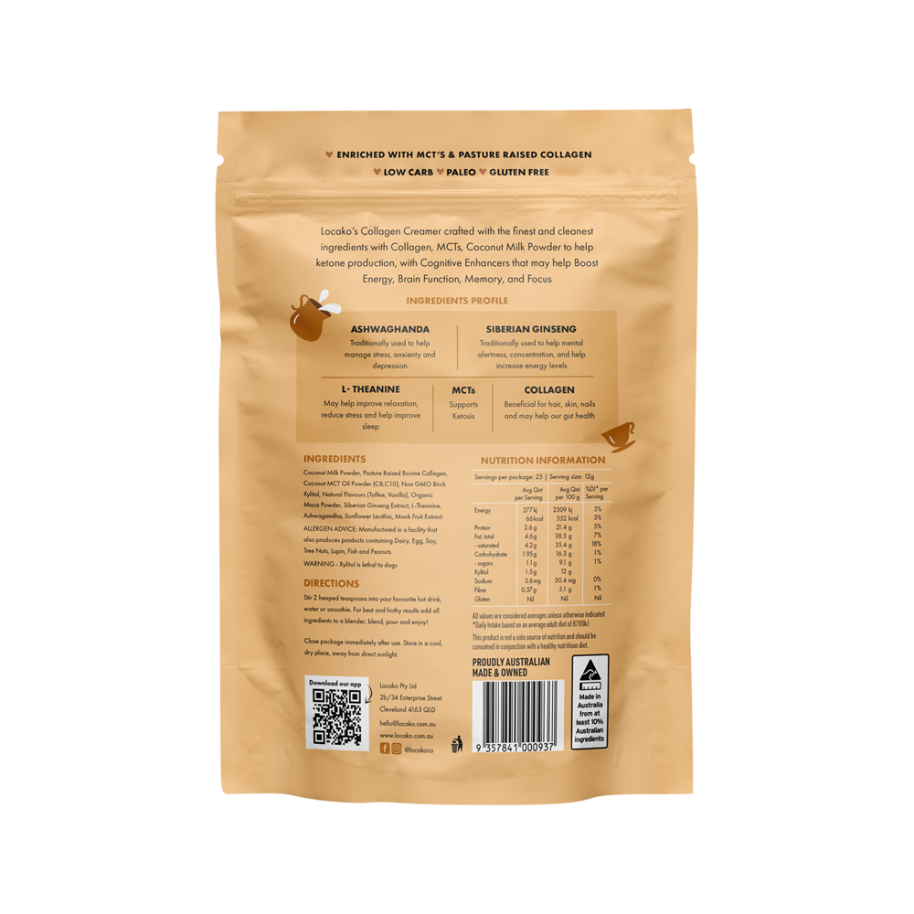 Locako Collagen Creamer Nootropic Vanilla Toffee 300g