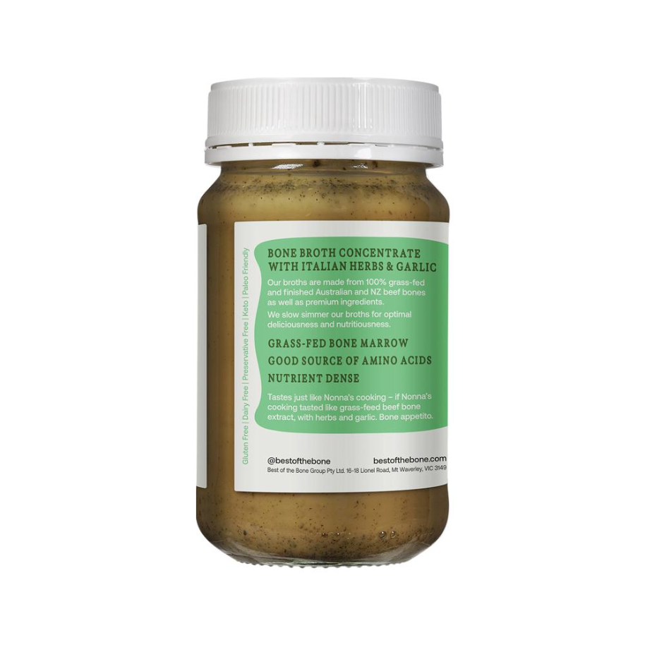 Best Bone Bone Broth Beef Conc Org Italian Herbs Garlic 390g