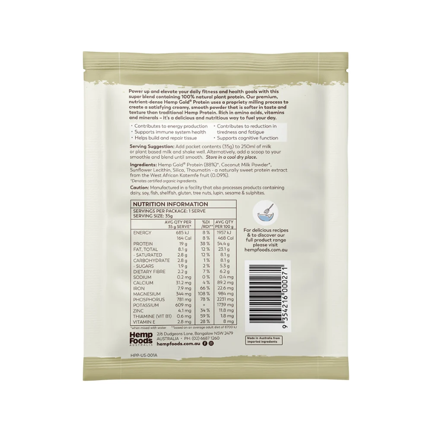 Hemp Foods Aust Org Hemp Protein Shake Natural 35g X 7