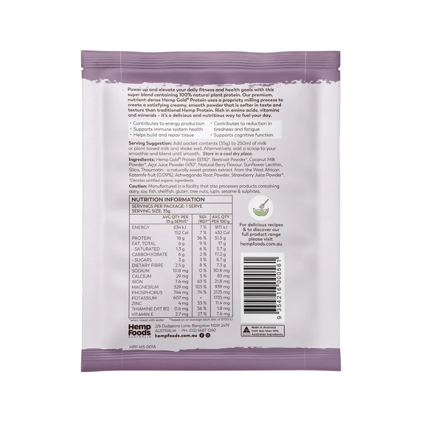 Hemp Foods Aust Org Hemp Protein Shake Berry 35g X 7