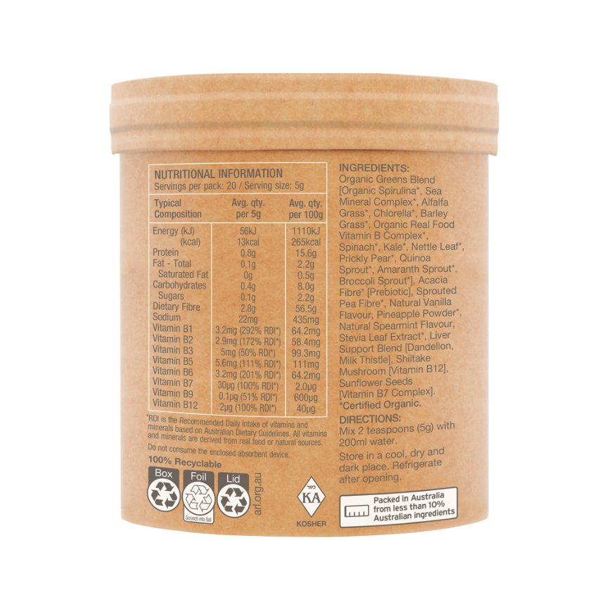 Raw Organic Greens Vanilla Mint 100g