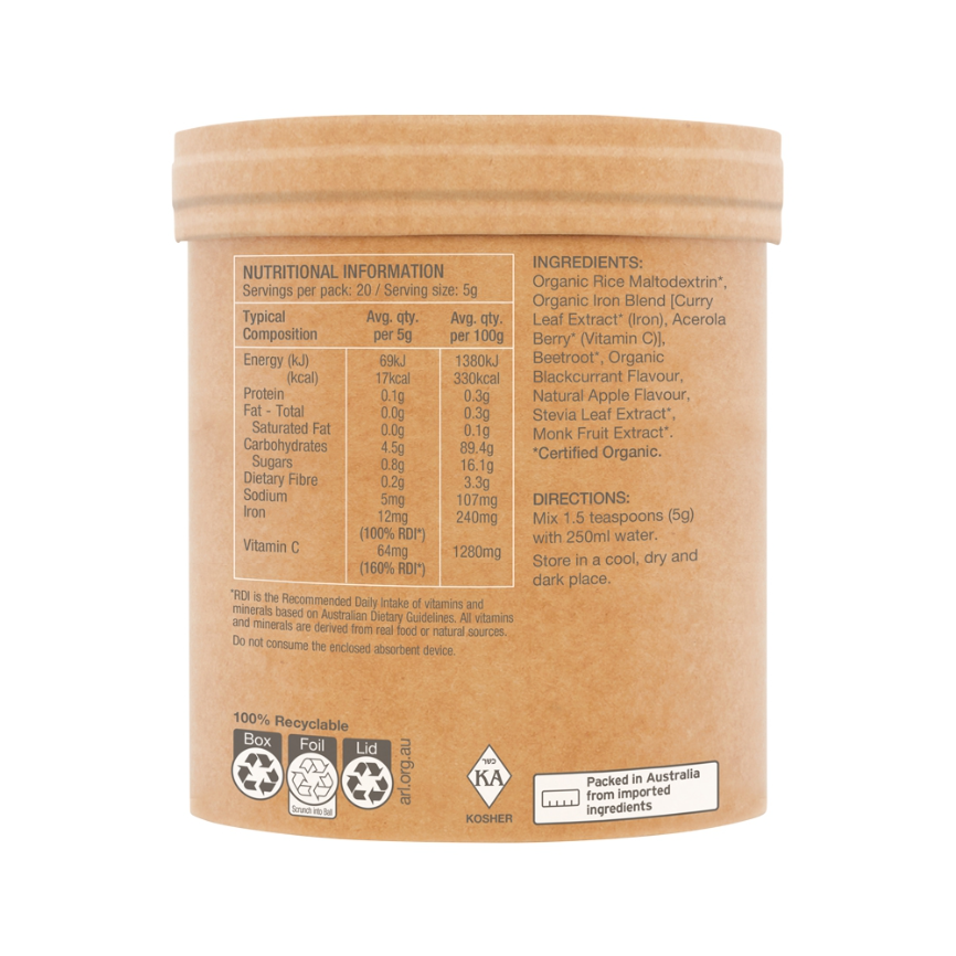 Raw Organic Iron Apple Blackcurrant 100g