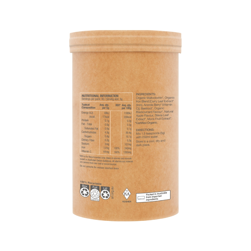 Raw Organic Iron Apple Blackcurrant 200g