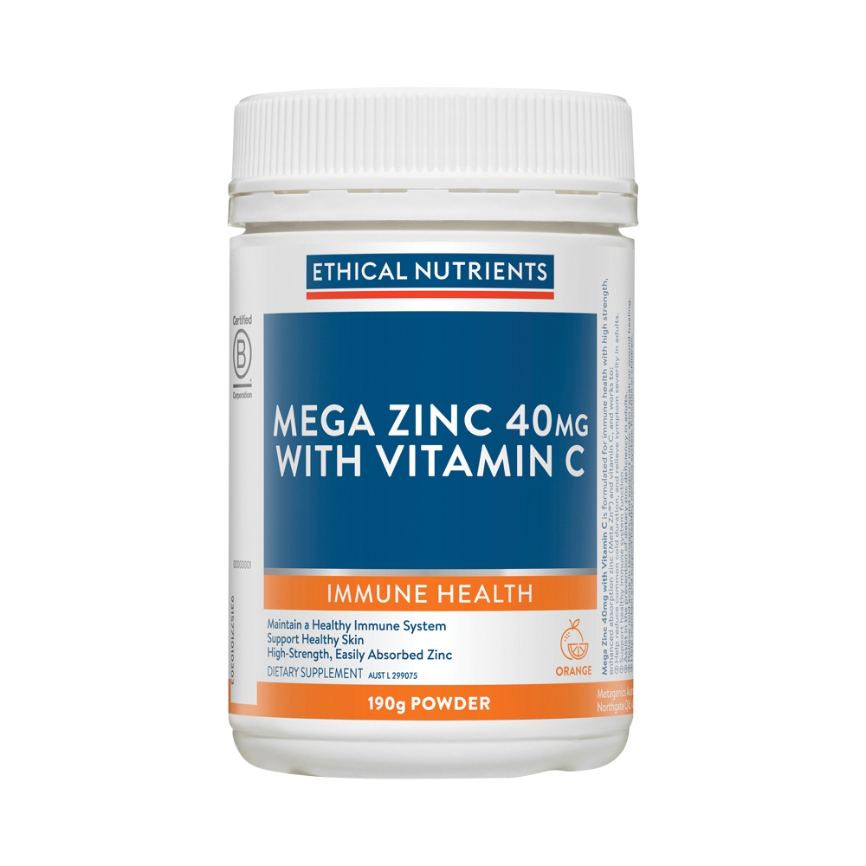 Ethical Nutrients Mega Zinc 40mg Vit C Orange 190g