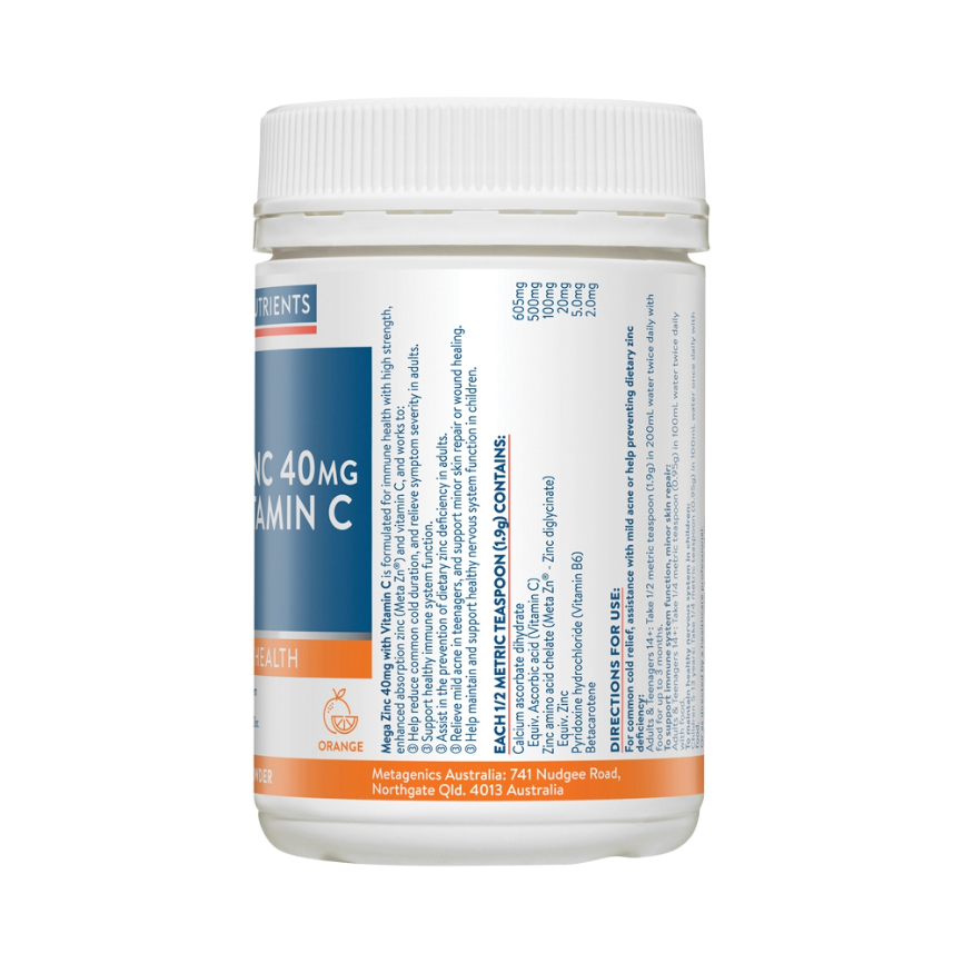 Ethical Nutrients Mega Zinc 40mg Vit C Orange 190g