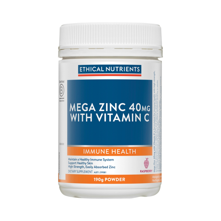 Ethical Nutrients Mega Zinc 40mg Vit C Raspberry 190g