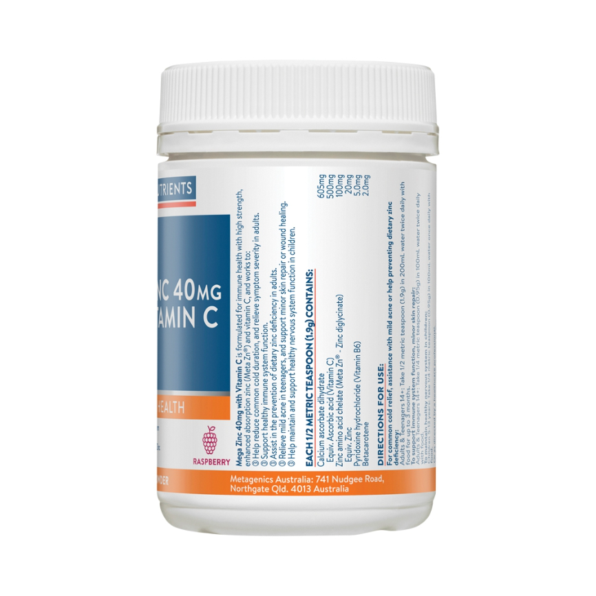 Ethical Nutrients Mega Zinc 40mg Vit C Raspberry 190g