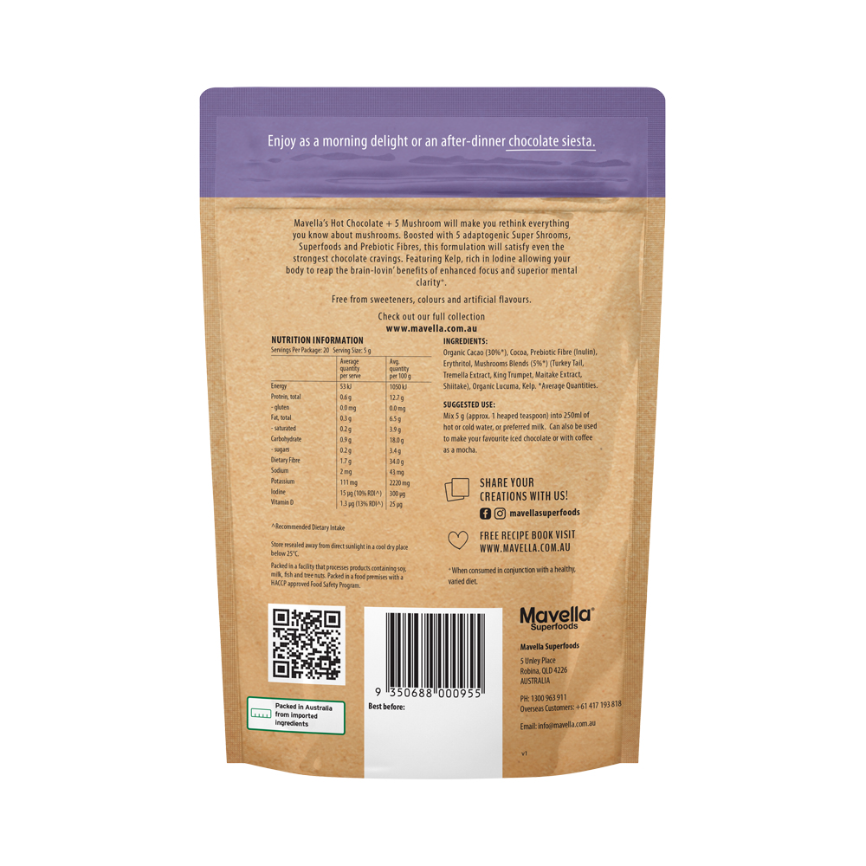 Mavella Superfoods Hot Choc Plus 5 Mushrooms 100g