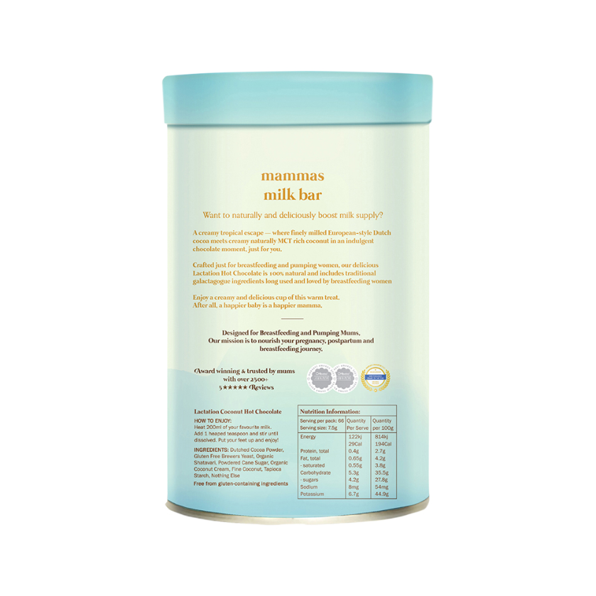 Mammas Milk Bar Choc Coconut Lactation Supp Hot Choc 500g