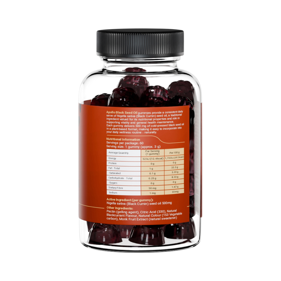 Apollo Black Seed Oil Gummies Blackcurrant 60pk