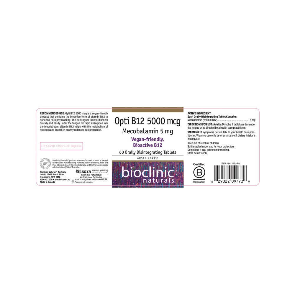Bioclinic Naturals Opti B12 5000mcg 60t
