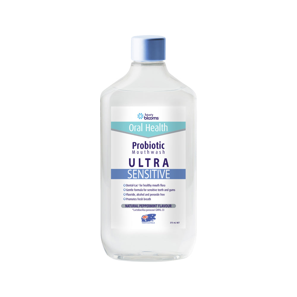 H.blooms Oral Health Probiotic Mthwash Ultra Sens Pmint 375ml