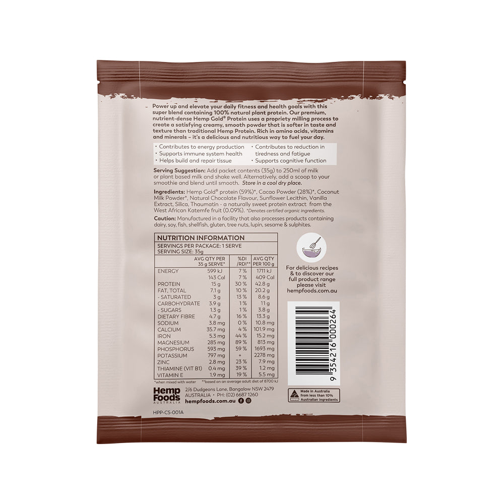 Hemp Foods Aust Org Hemp Protein Shake Chocolate 35g X7