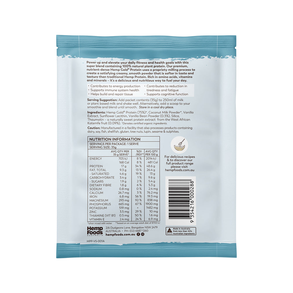 Hemp Foods Aust Org Hemp Protein Shake Van 35g X 7 Disp