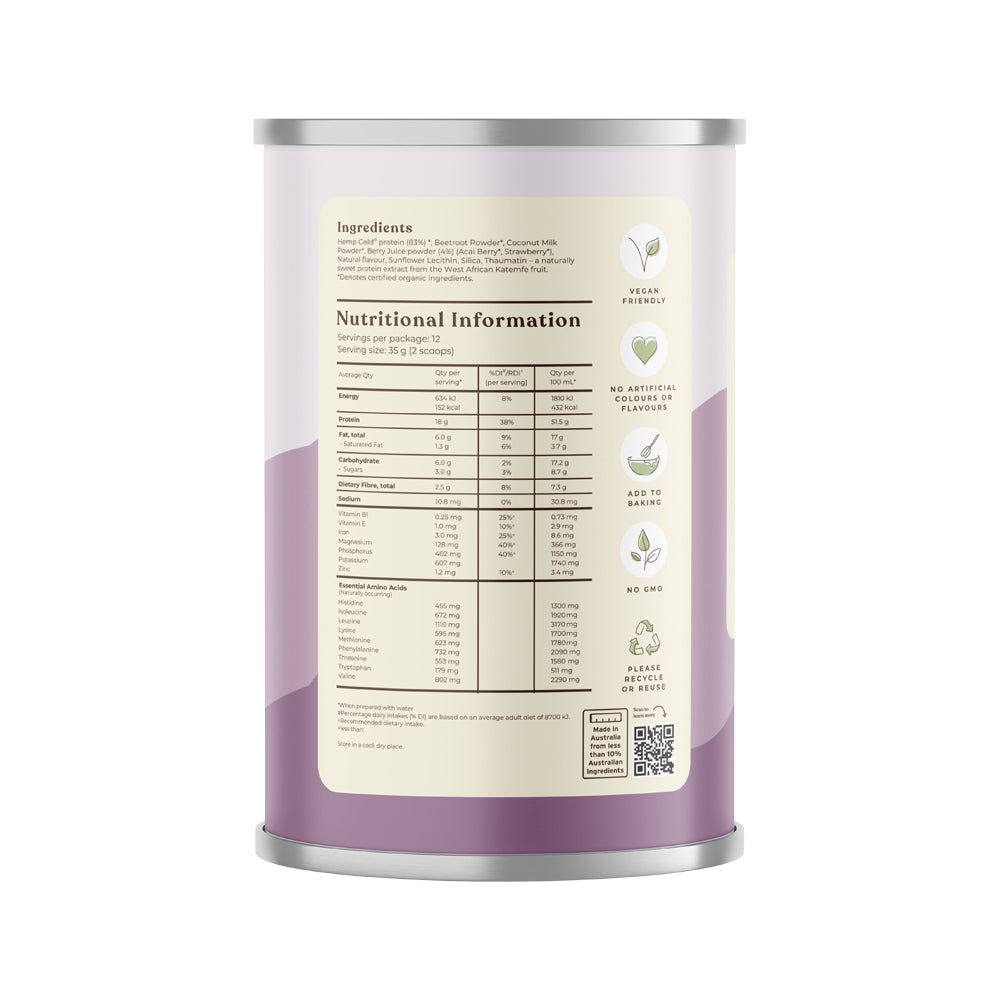 Hemp Foods Aust Organic Hemp Protein Shake Mixed Berry 420g