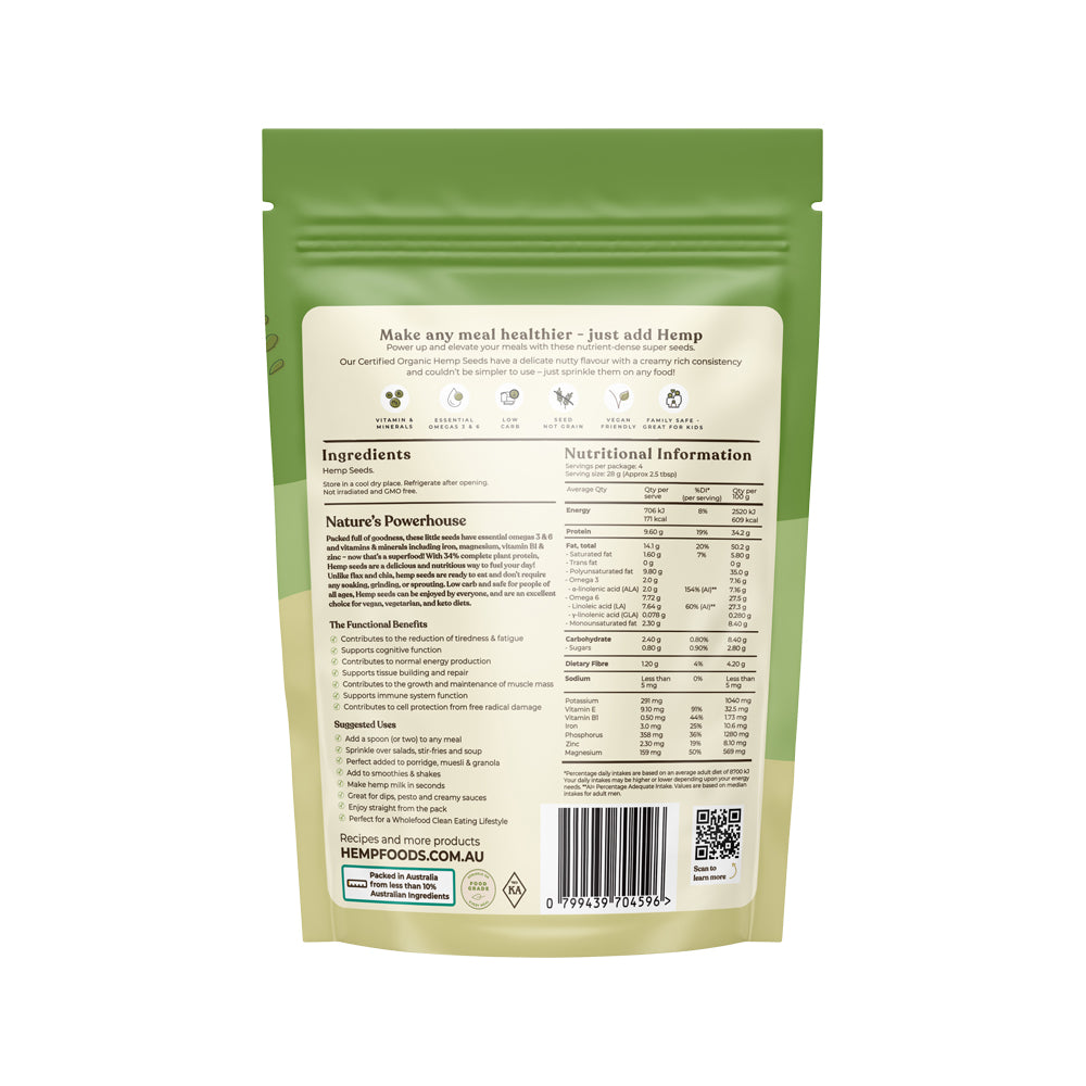 Hemp Foods Aust Organic Hemp Seeds -Hulled- 114g