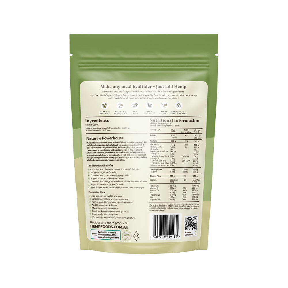 Hemp Foods Aust Organic Hemp Seeds -Hulled- 1kg