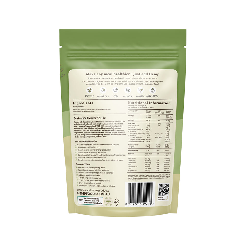 Hemp Foods Aust Organic Hemp Seeds -Hulled- 250g