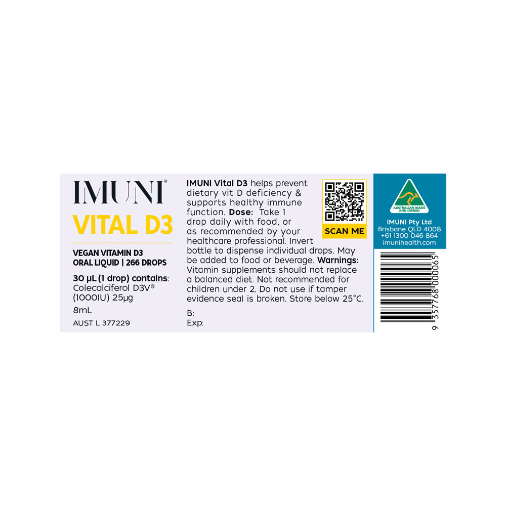 IMUNI Vital D3 (Vegan Vitamin D3) Oral Liquid 8ml