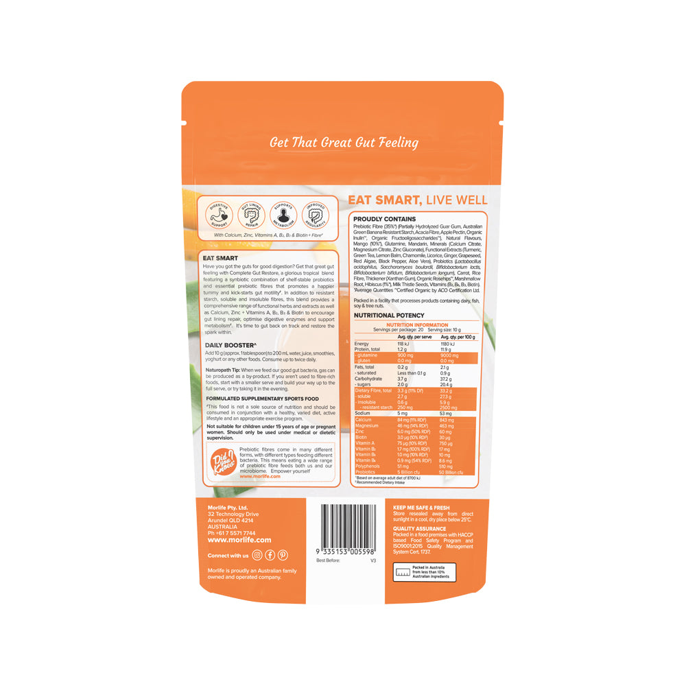 Morlife Complete Gut Restore Tropical Mango 200g