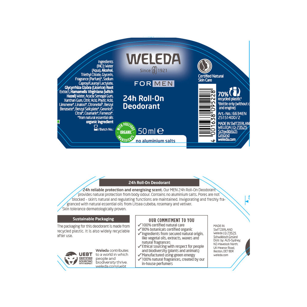 Weleda For Men Deodorant Roll On 24hr 50ml