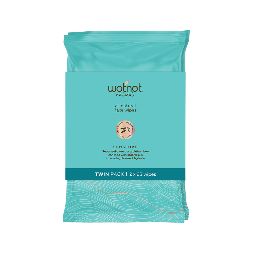 Wotnot Naturals All Natural Face Wipes Sensitive x 25 Pack Twin Pack